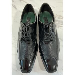Jean Yves “Manhattan” Men 9.5 Blk Patent Square Toe Oxford Y2K Formal Dress Shoe